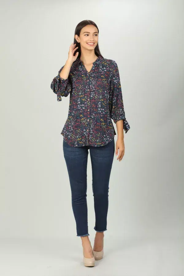 Printed Dark Blue Shirt For Women