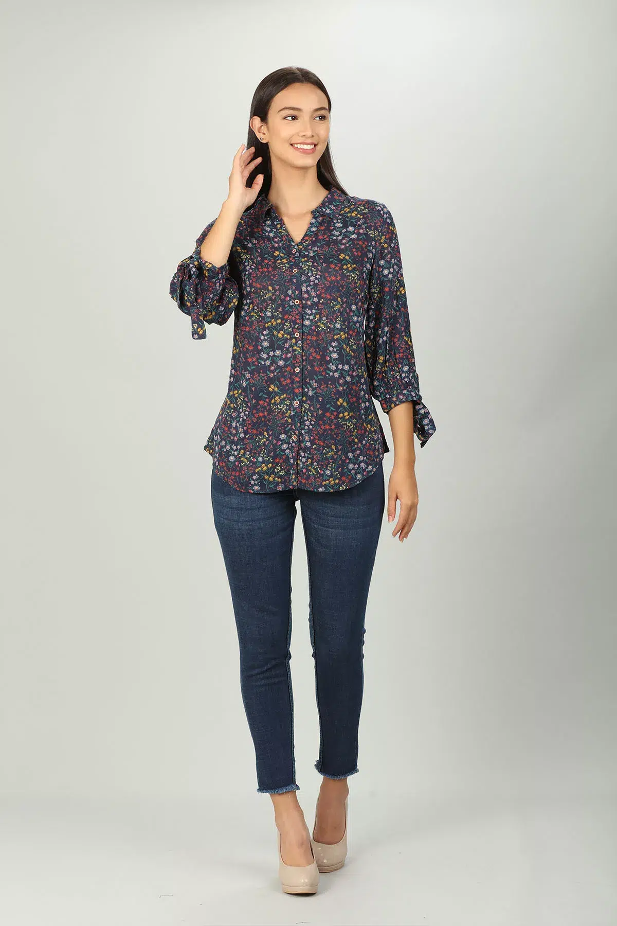 Printed Dark Blue Shirt For Women