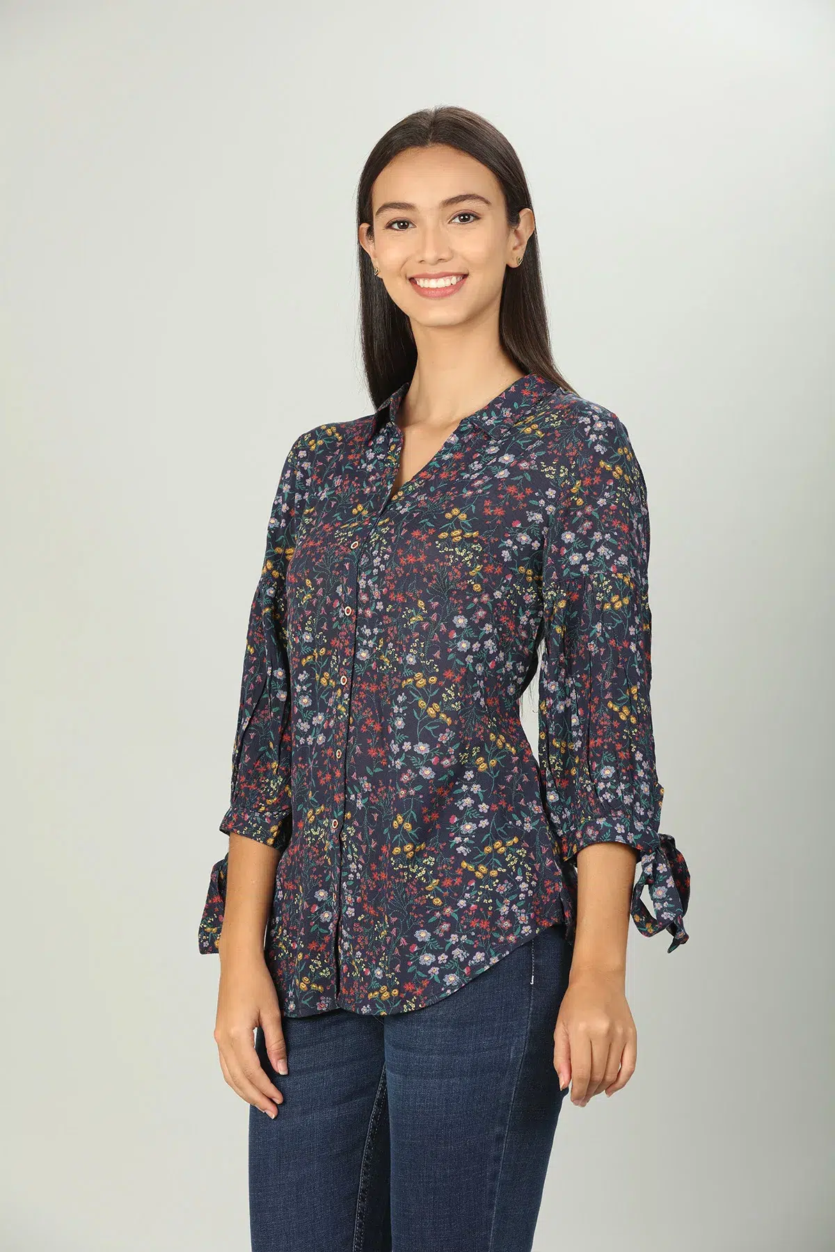 Printed Dark Blue Shirt For Women