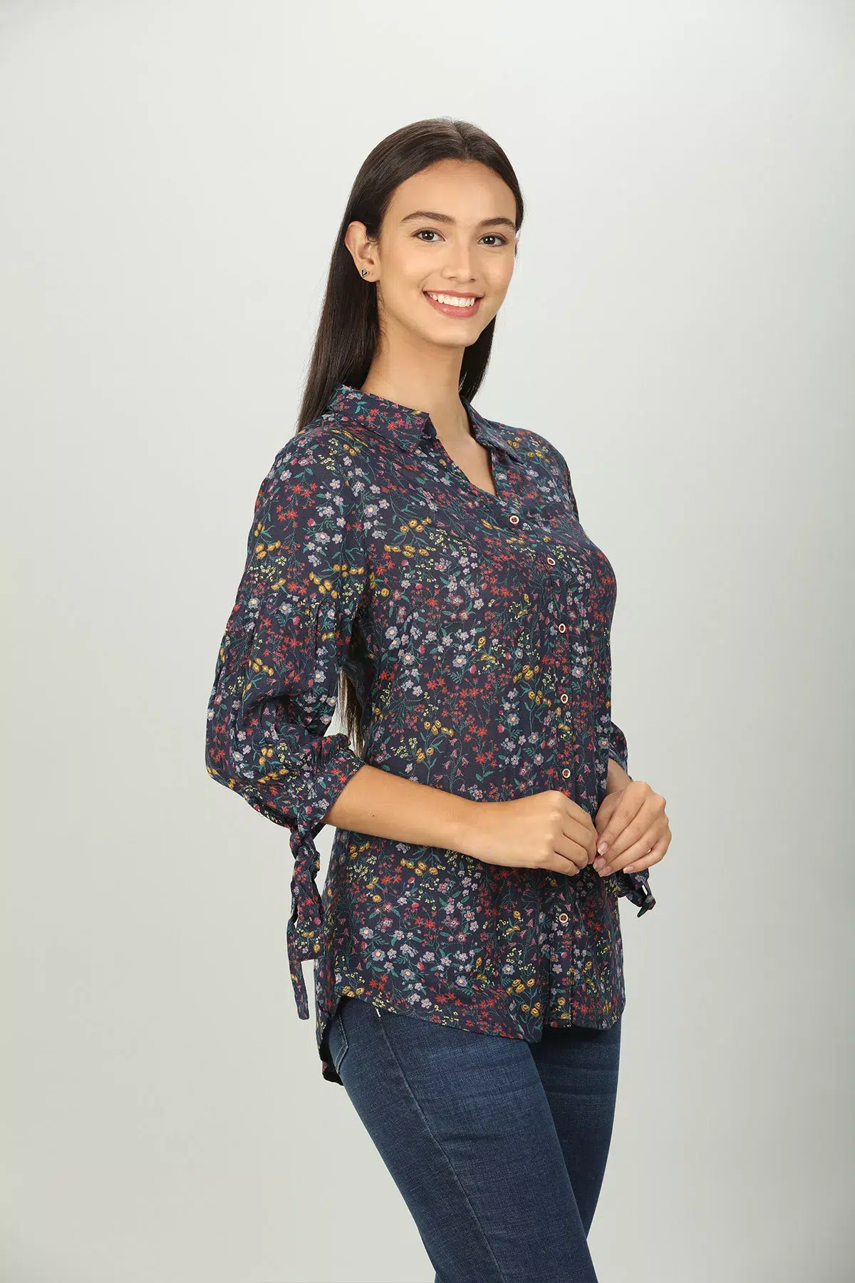Printed Dark Blue Shirt For Women