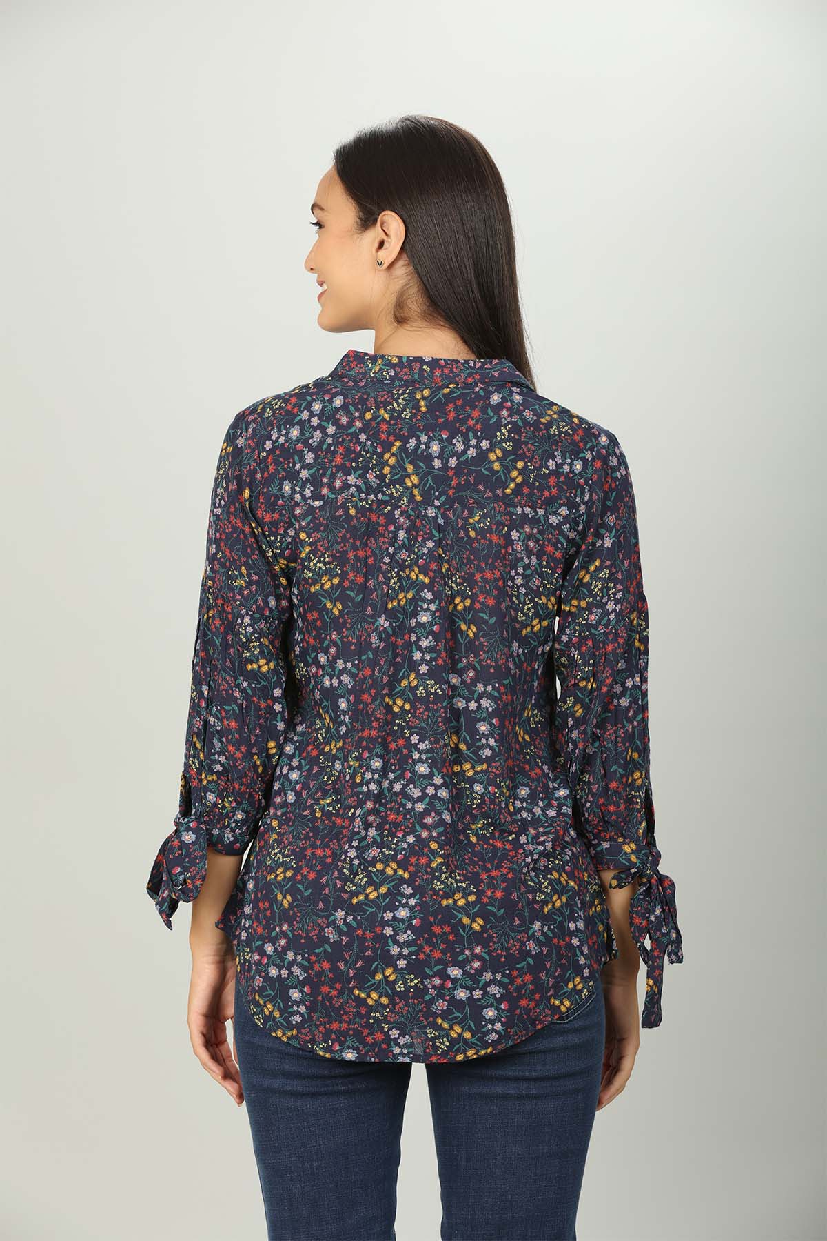 Printed Dark Blue Shirt For Women