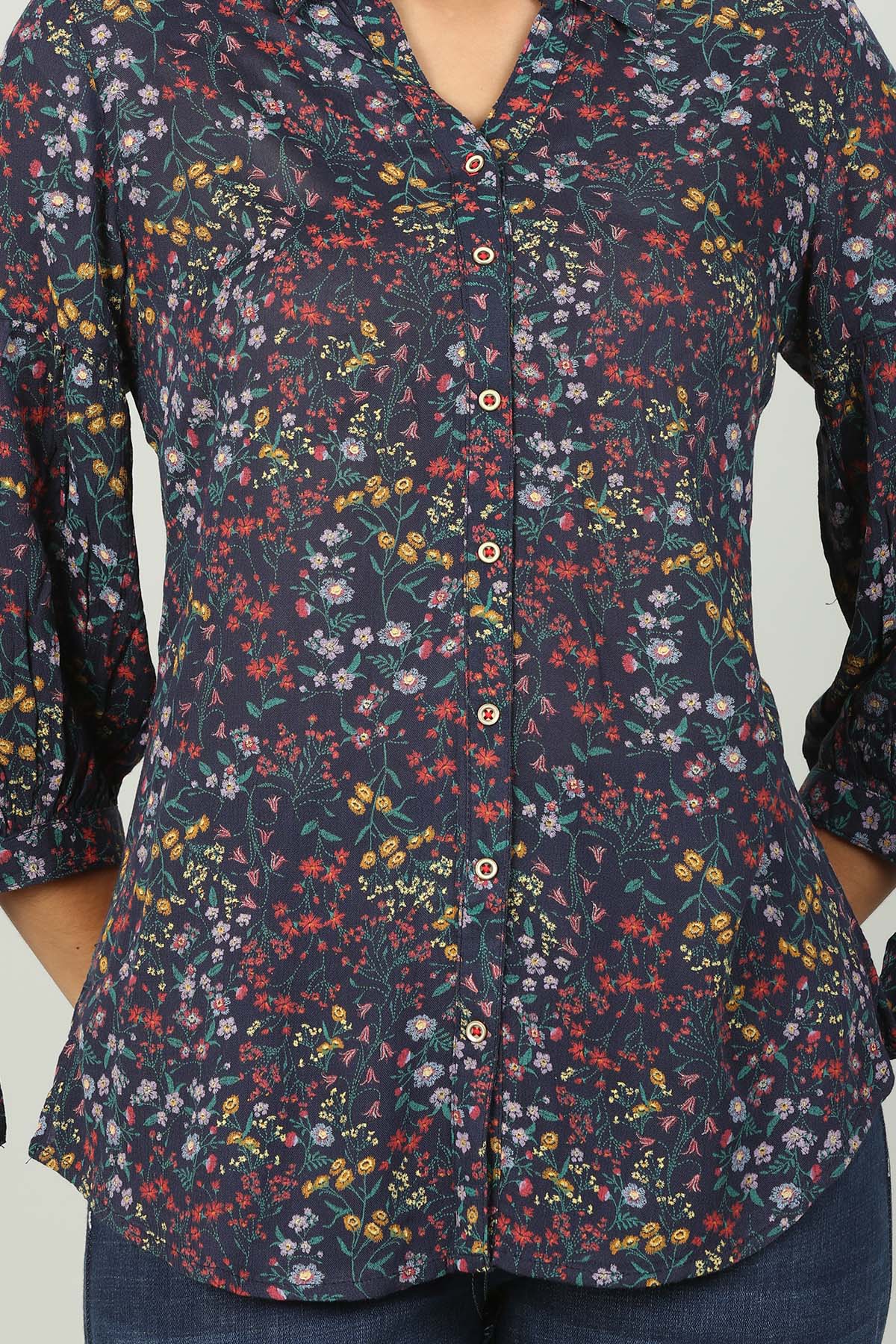 Printed Dark Blue Shirt For Women