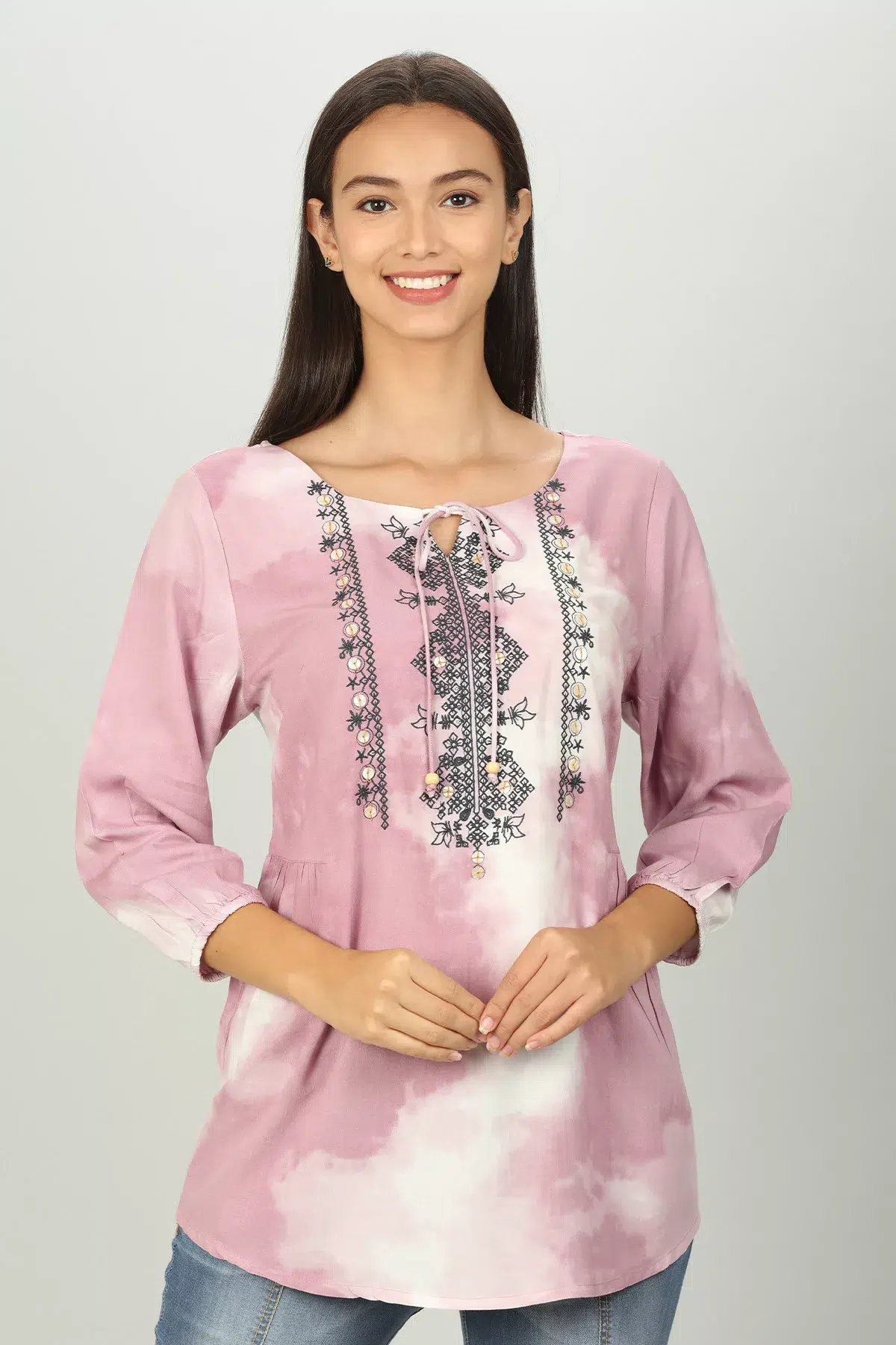 Light Pink Tie And Dye Printed Ladies Top