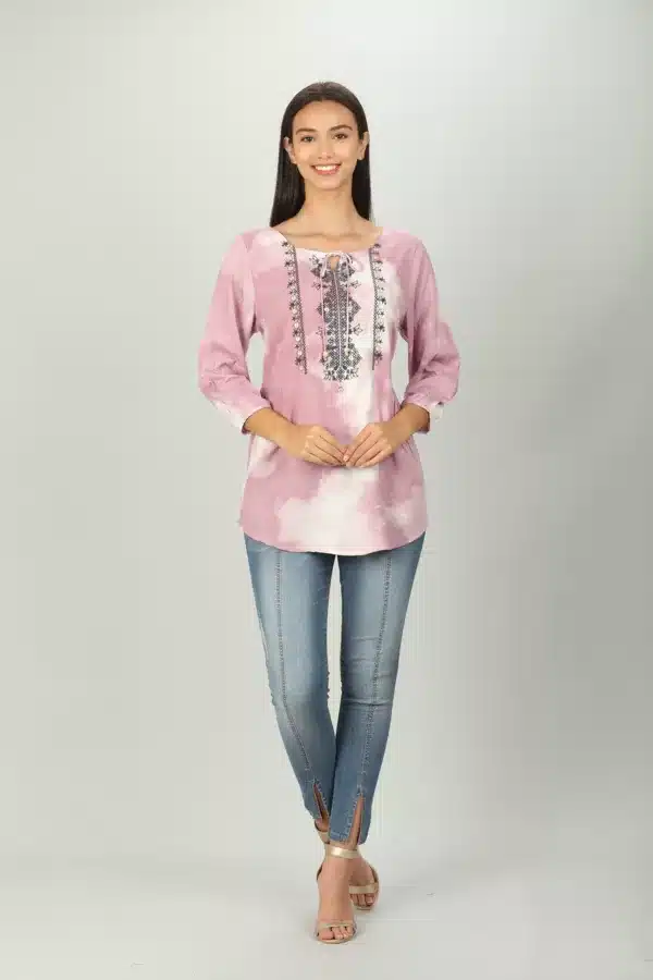 Light Pink Tie And Dye Printed Ladies Top