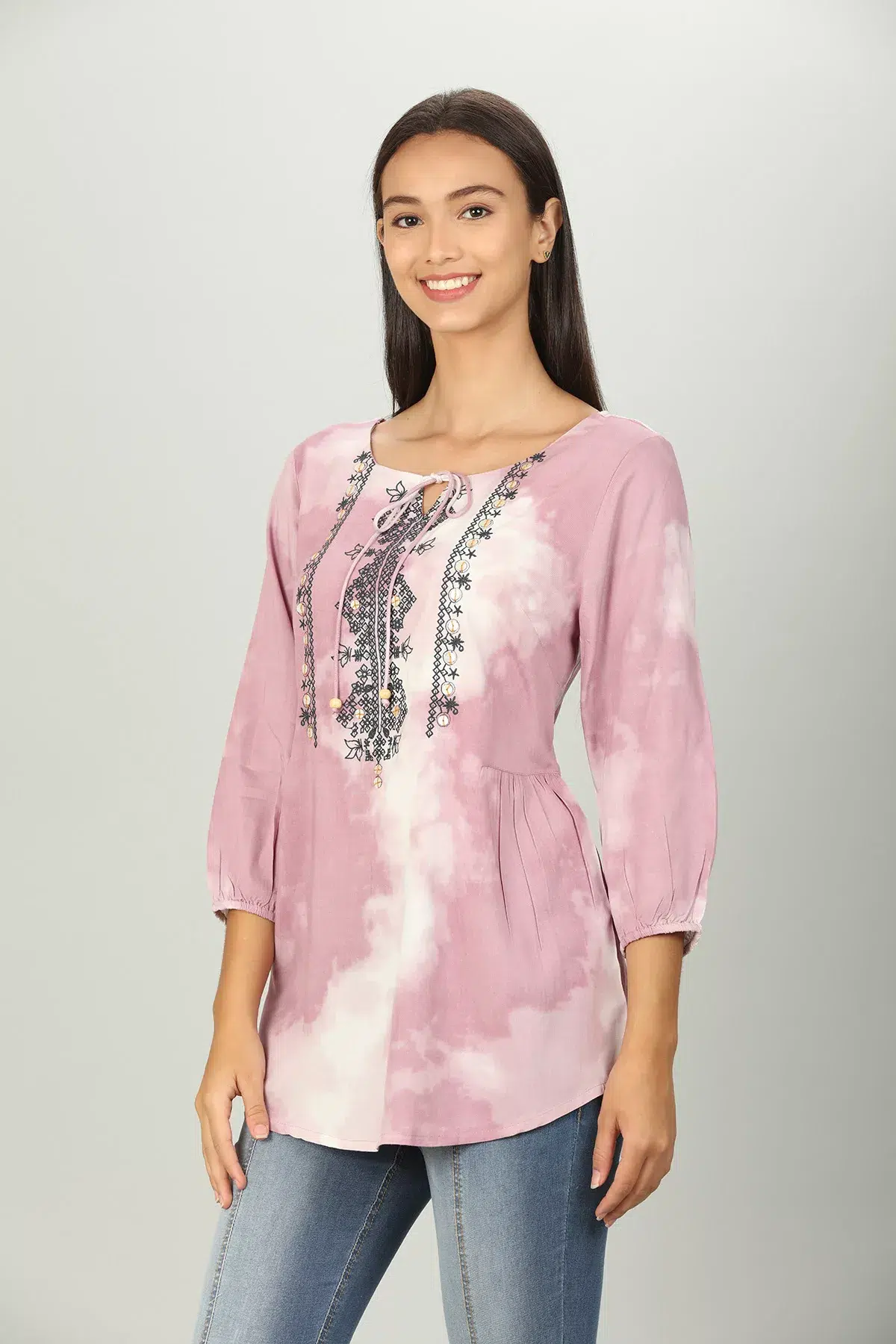 Light Pink Tie And Dye Printed Ladies Top