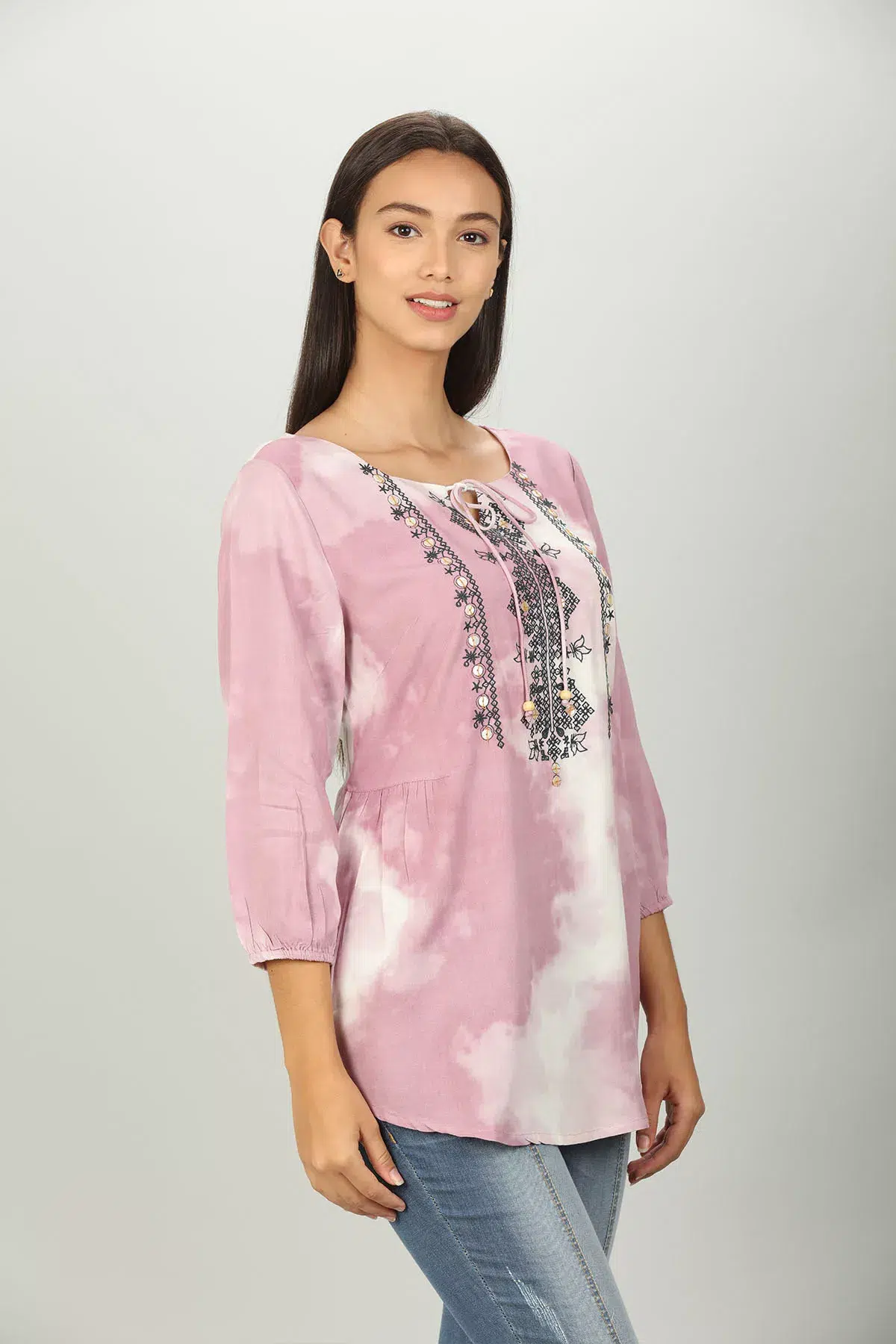 Light Pink Tie And Dye Printed Ladies Top