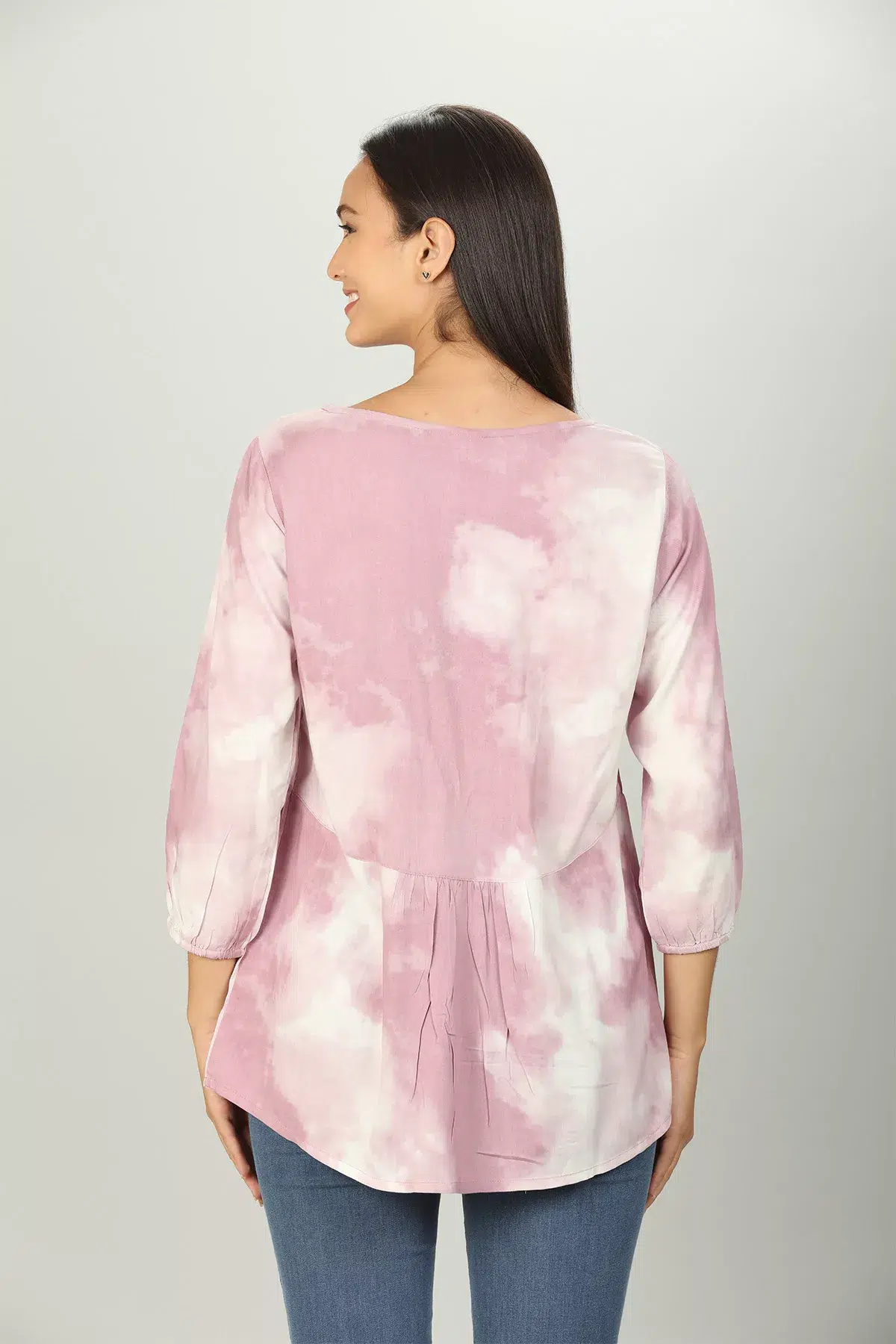 Light Pink Tie And Dye Printed Ladies Top