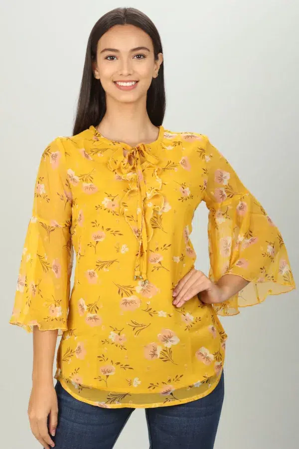 Floral Printed Women Top Yellow
