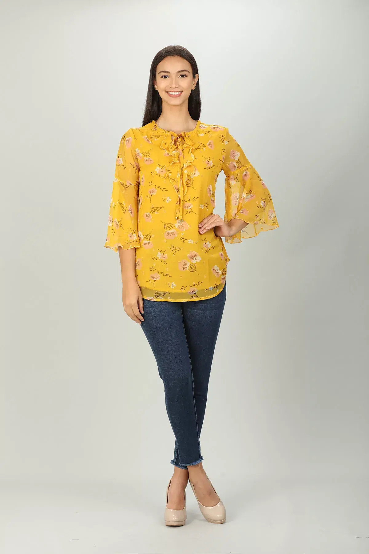 Floral Printed Women Top Yellow