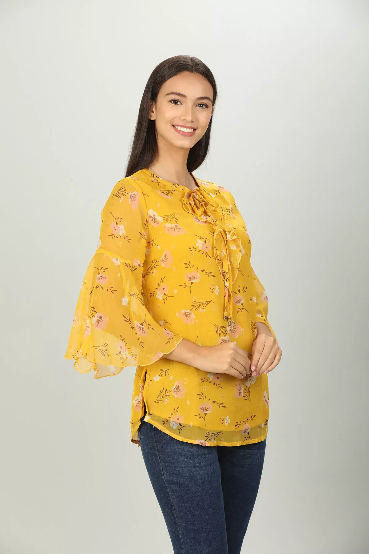 Floral Printed Women Top Yellow