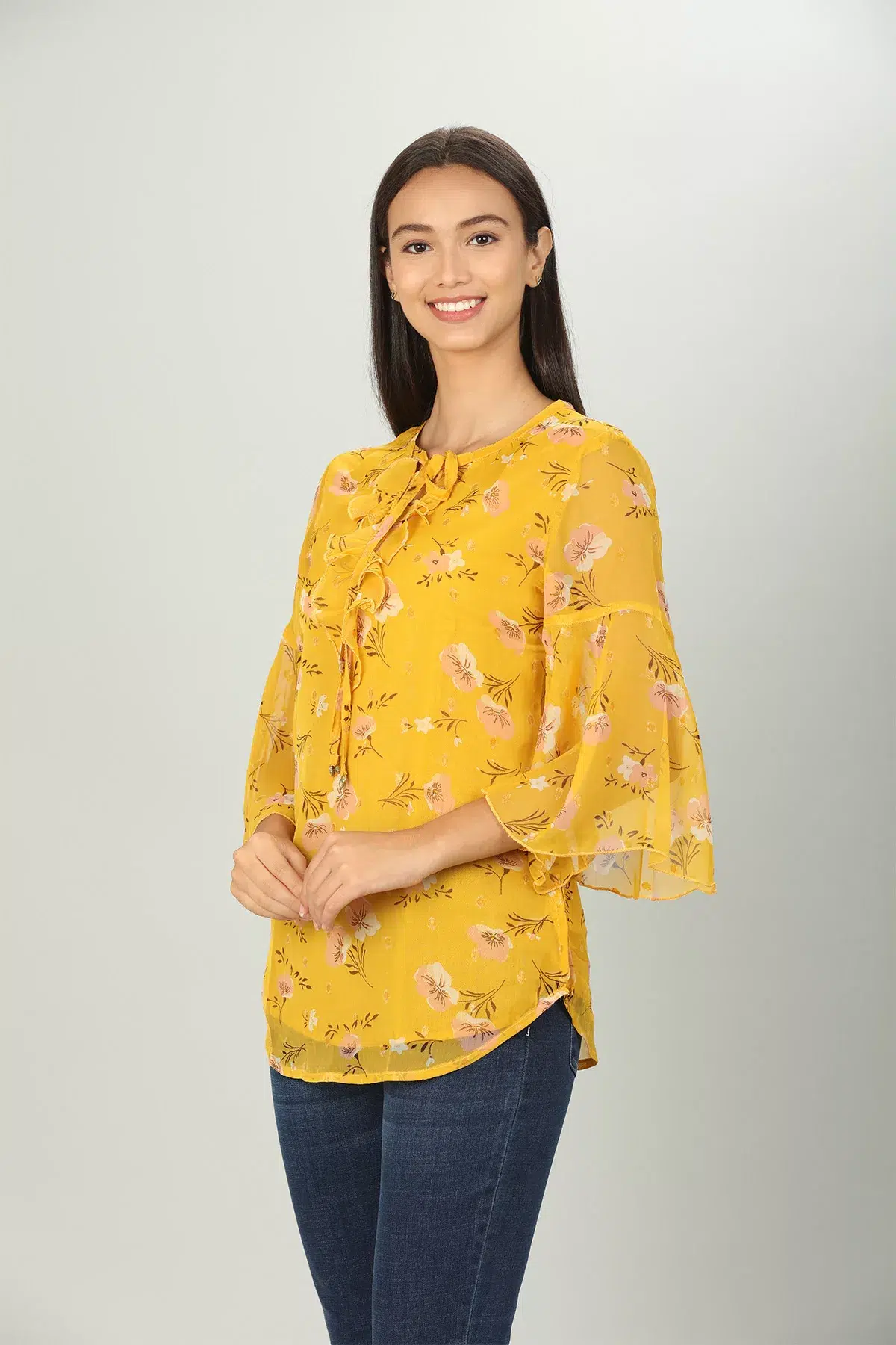 Floral Printed Women Top Yellow