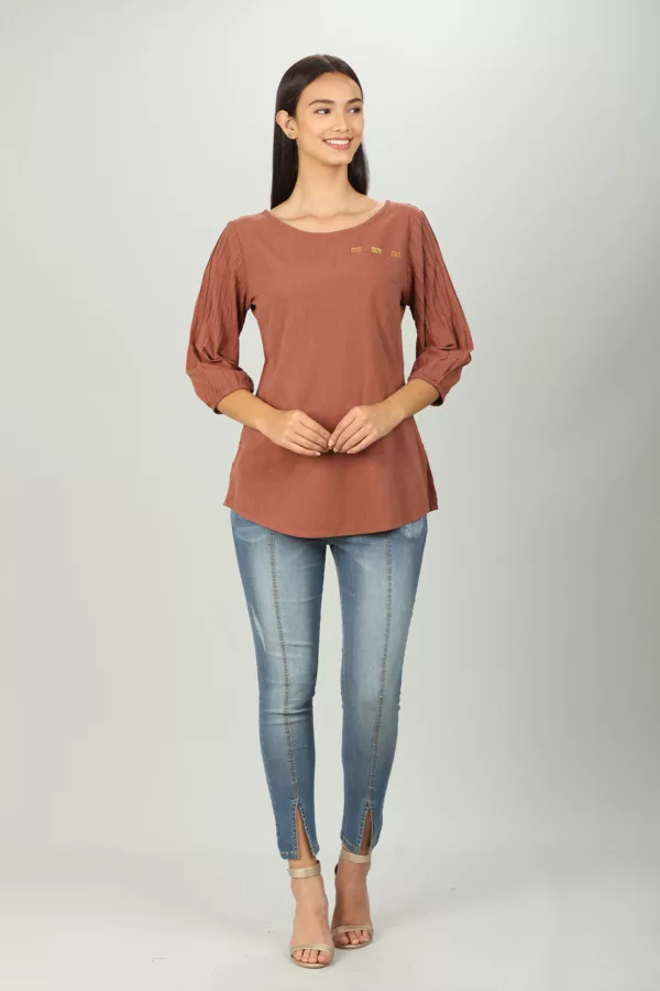 Solid Women Top Brown