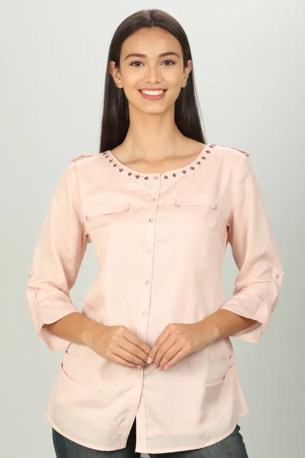 Pink Plain Shirt For Women