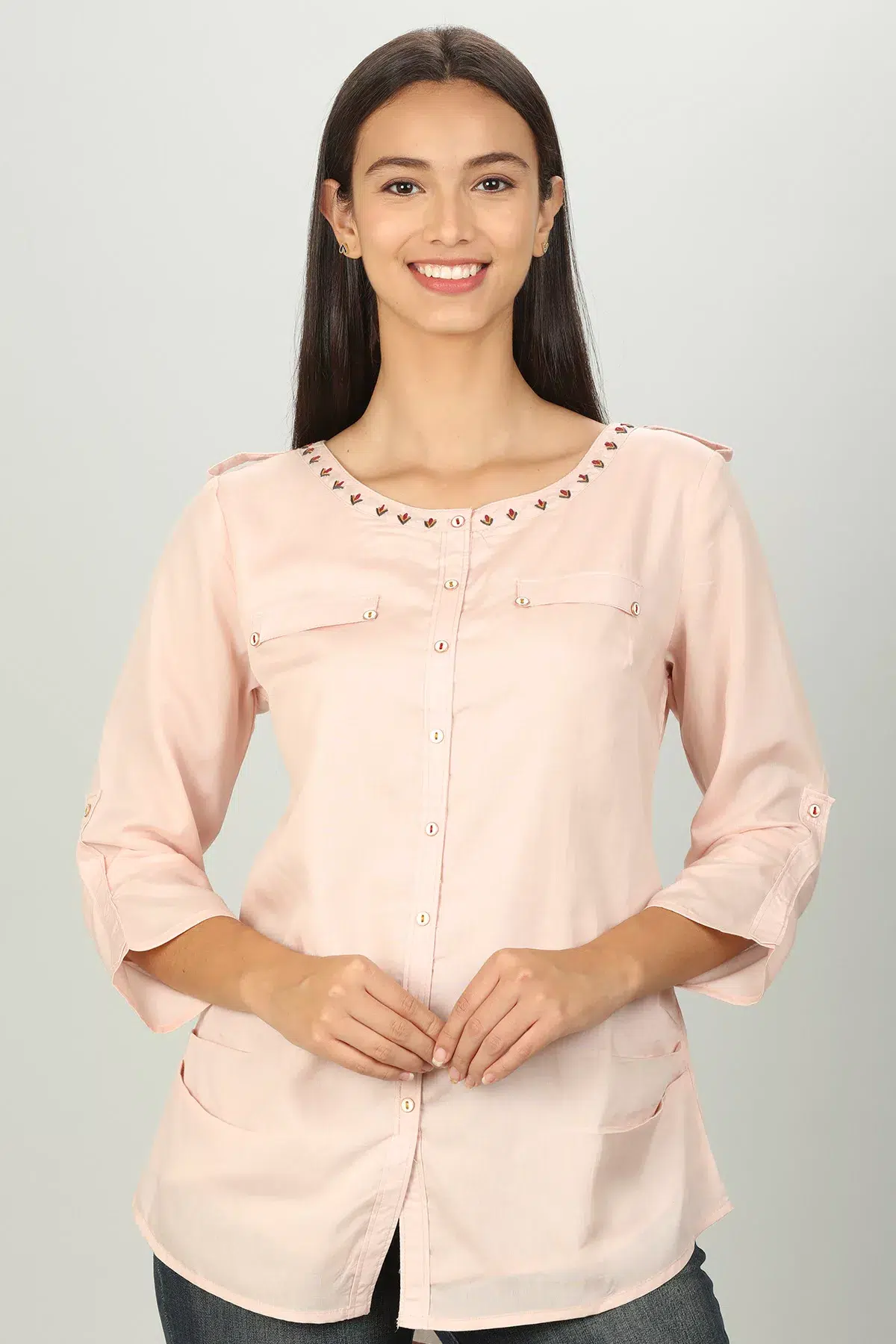 Pink Plain Shirt For Women
