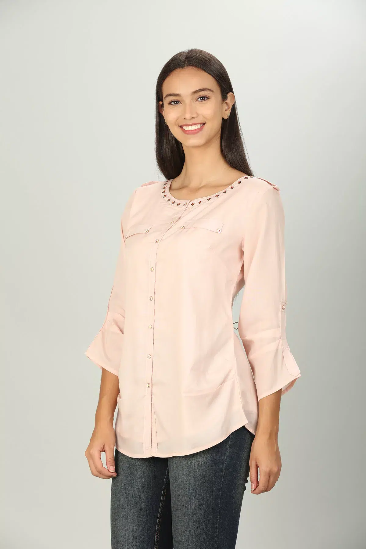 Pink Plain Shirt For Women