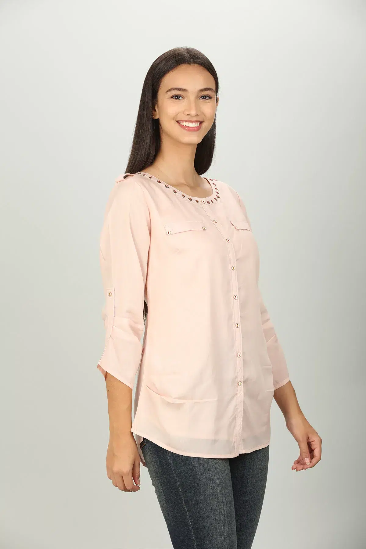 Pink Plain Shirt For Women