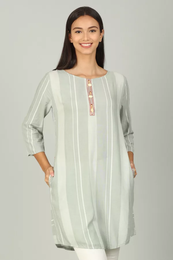Light Grey Striped Woman Tunic