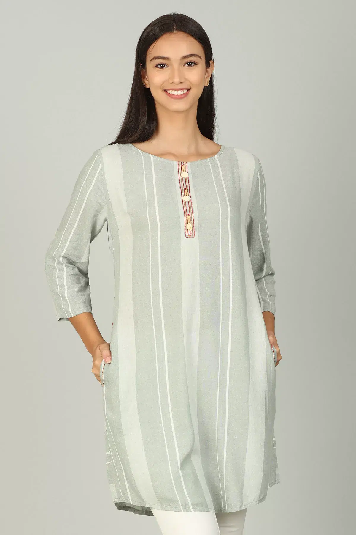 Light Grey Striped Woman Tunic
