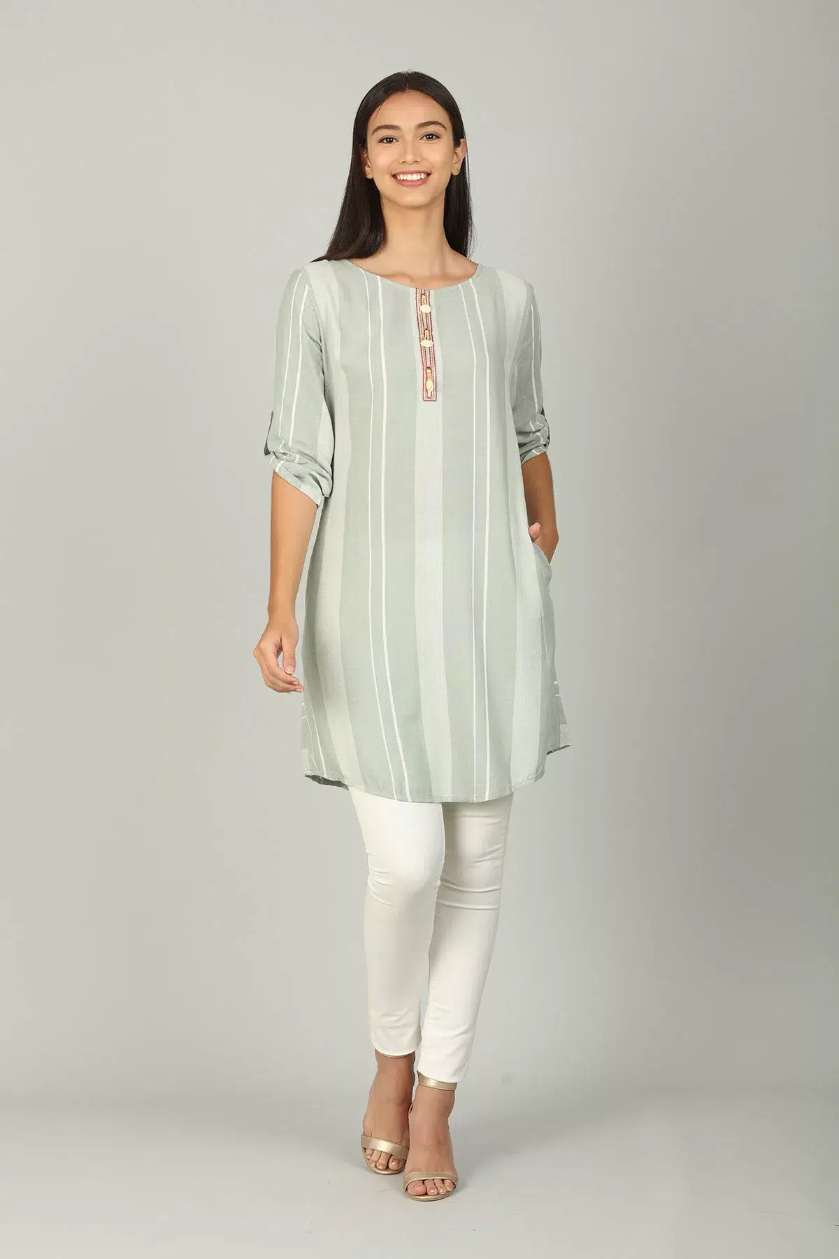 Light Grey Striped Woman Tunic
