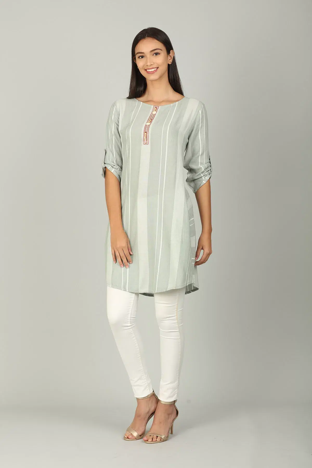 Light Grey Striped Woman Tunic