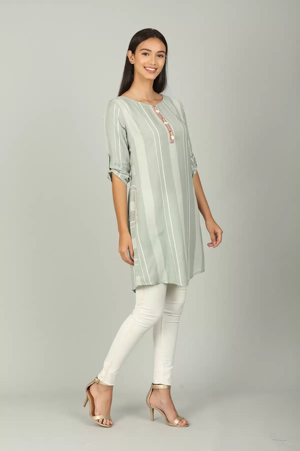 Light Grey Striped Woman Tunic