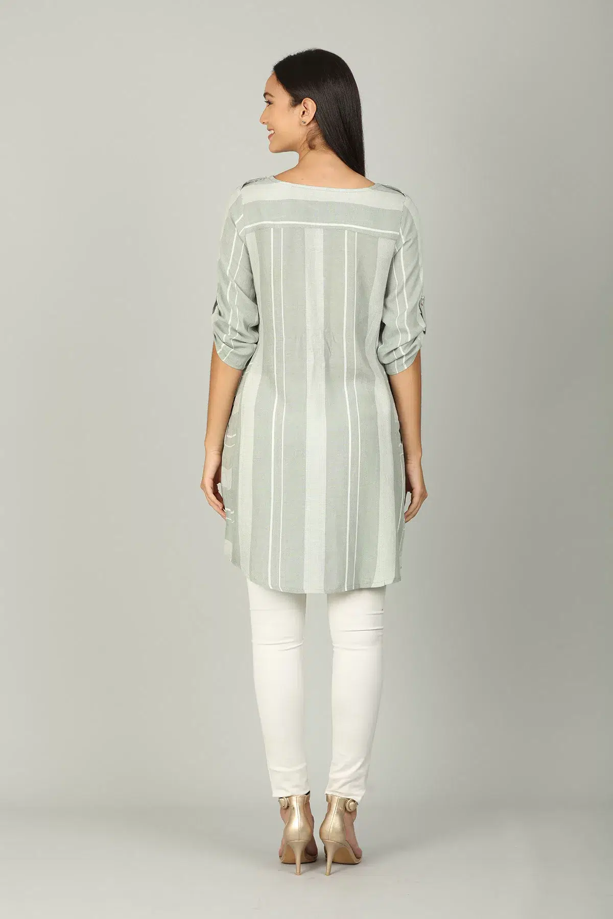Light Grey Striped Woman Tunic