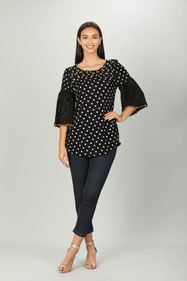 Black Polka Dot Ladies Tops Latest