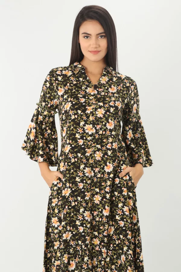 Printed Black Floral Print Dress For Women