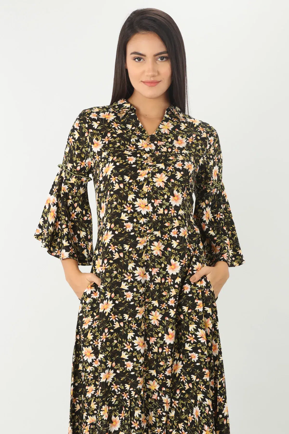 Printed Black Floral Print Dress For Women