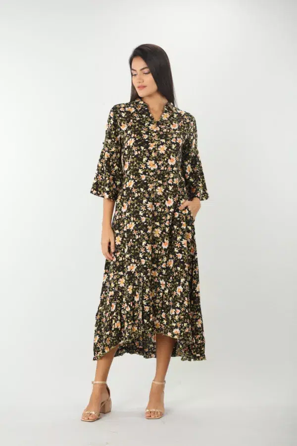 Printed Black Floral Print Dress For Women