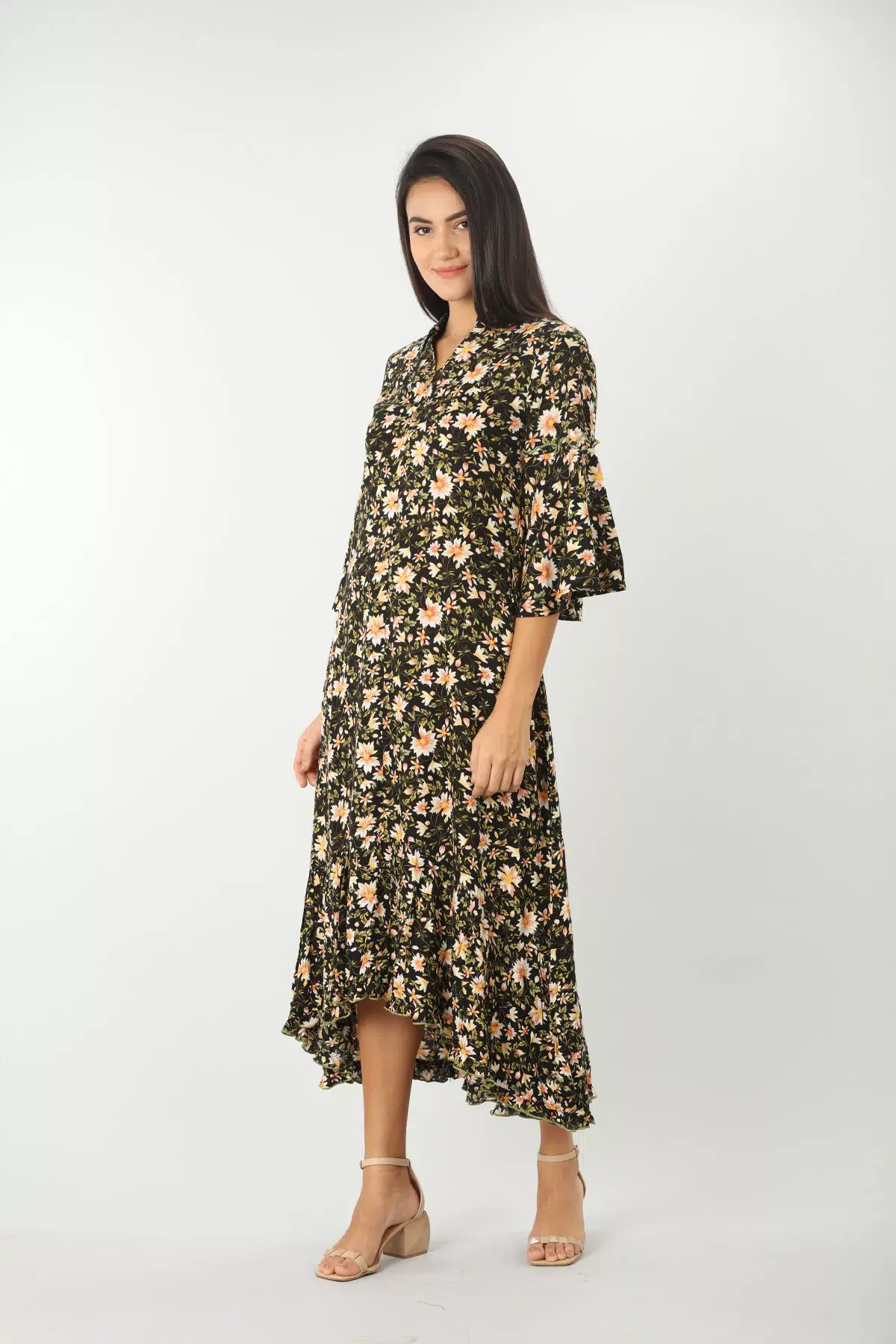 Printed Black Floral Print Dress For Women