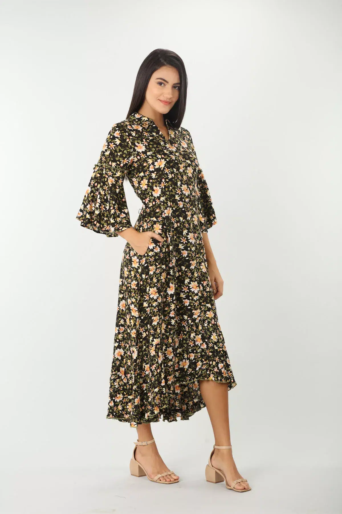 Printed Black Floral Print Dress For Women