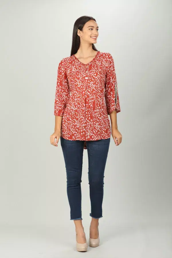 Red Abstract Printed Women Top Trendy