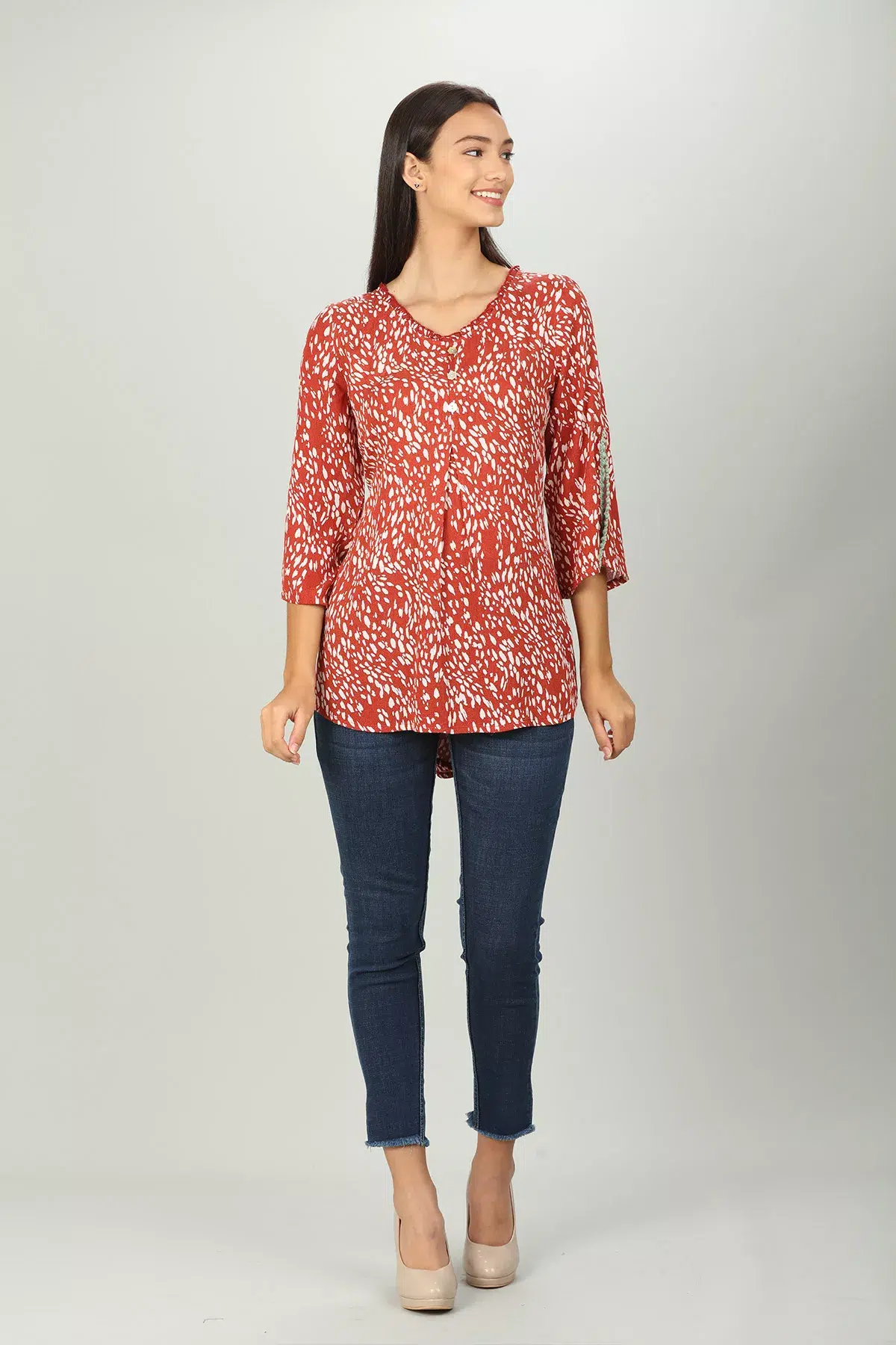 Red Abstract Printed Women Top Trendy