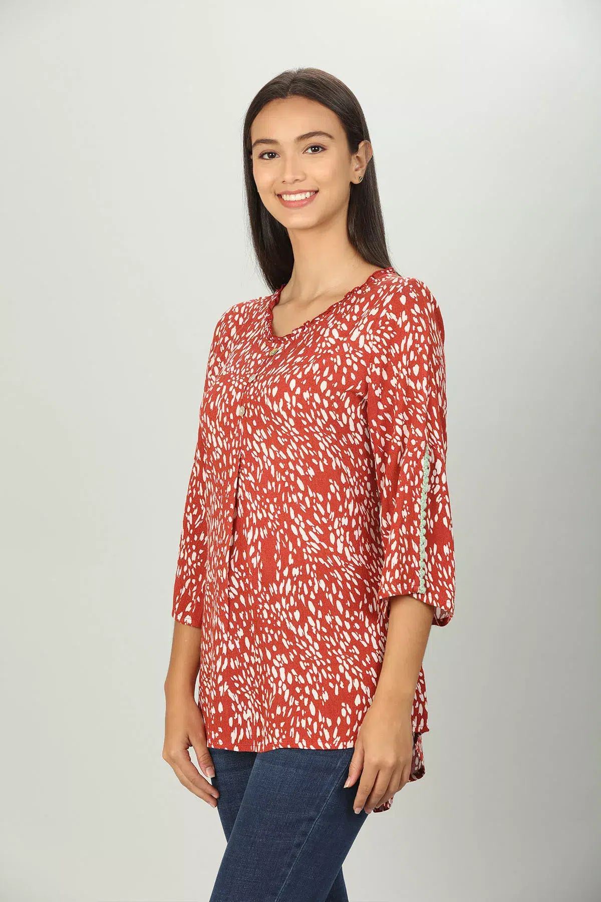 Red Abstract Printed Women Top Trendy
