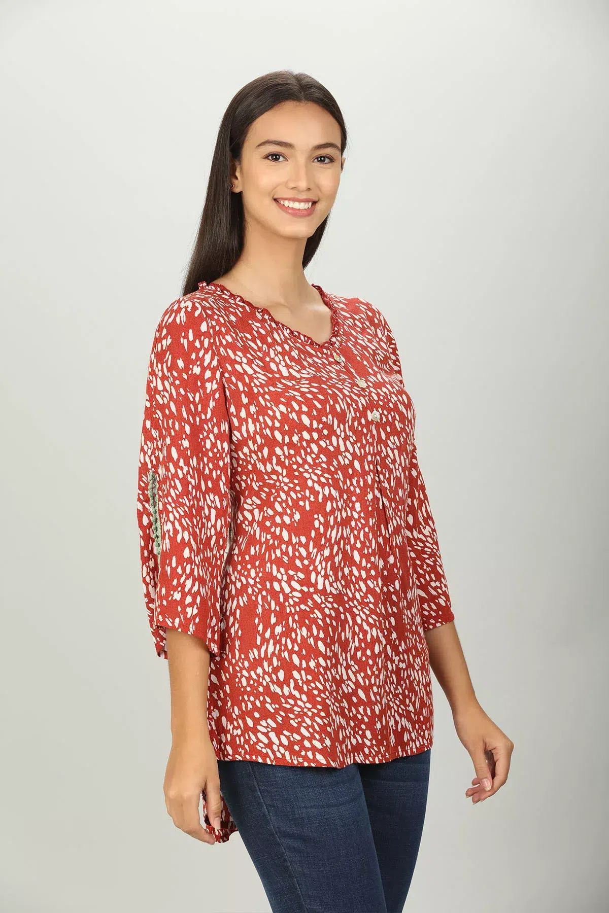Red Abstract Printed Women Top Trendy
