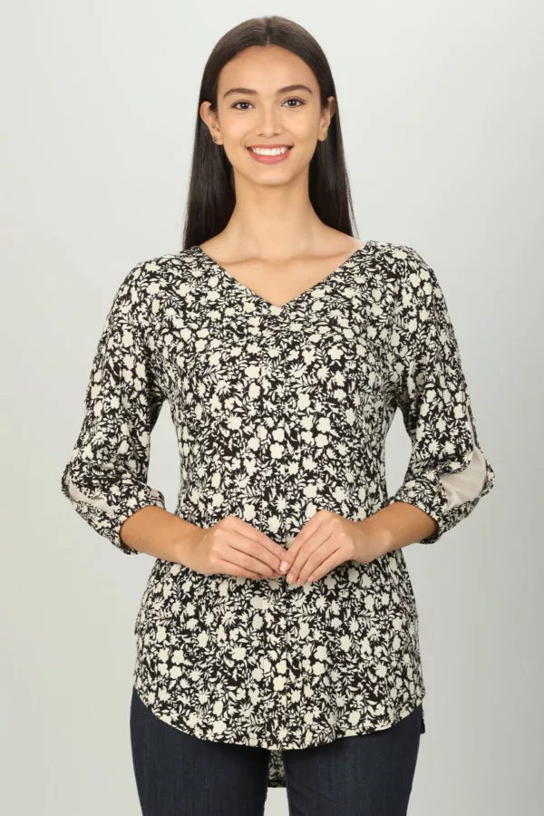 Black And White Floral Printed Ladies Tops Online