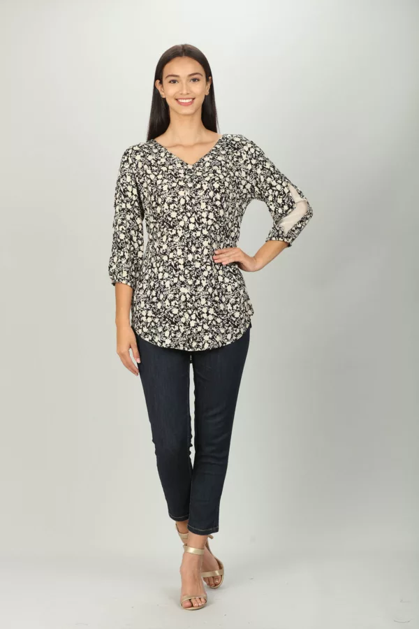 Black And White Floral Printed Ladies Tops Online