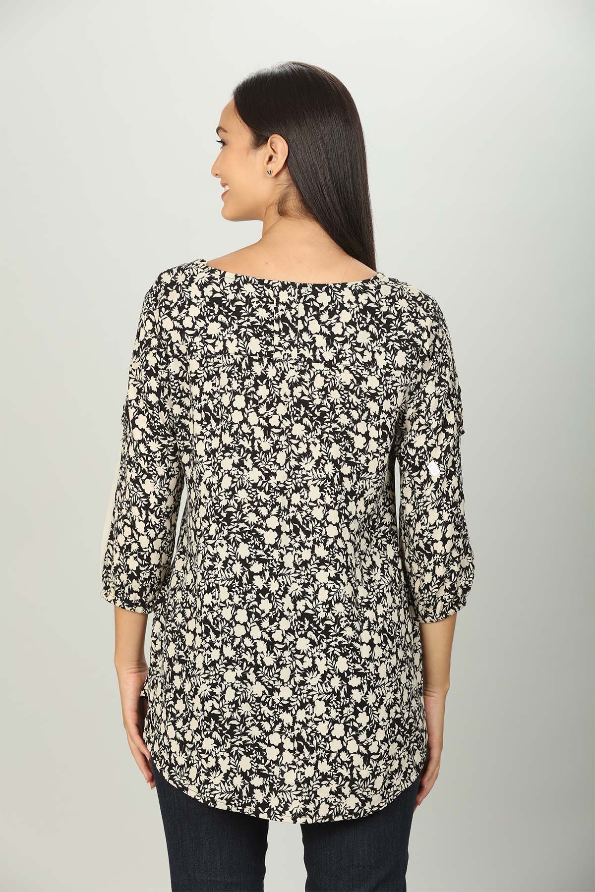 Black And White Floral Printed Ladies Tops Online