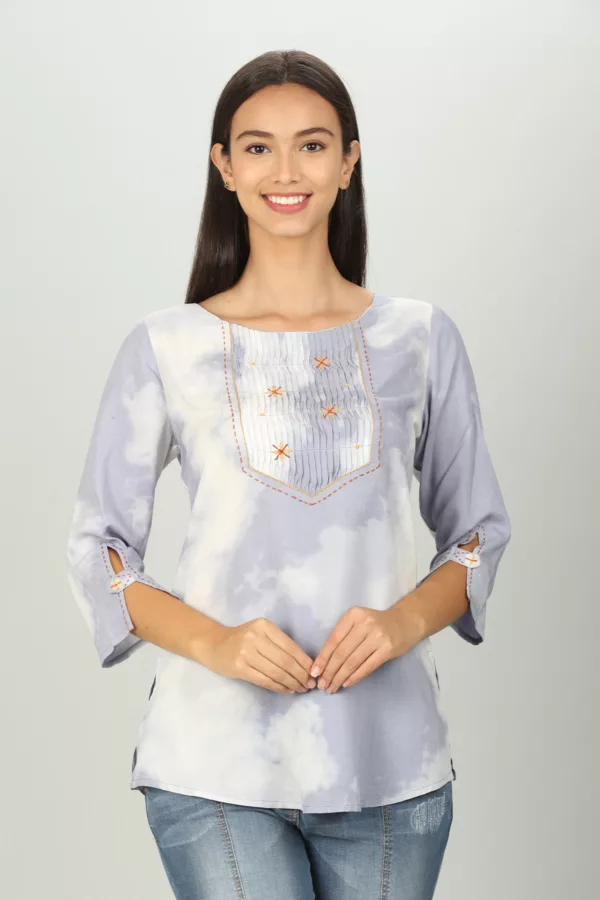 Blue Tie And Die Printed Women Top Stylish