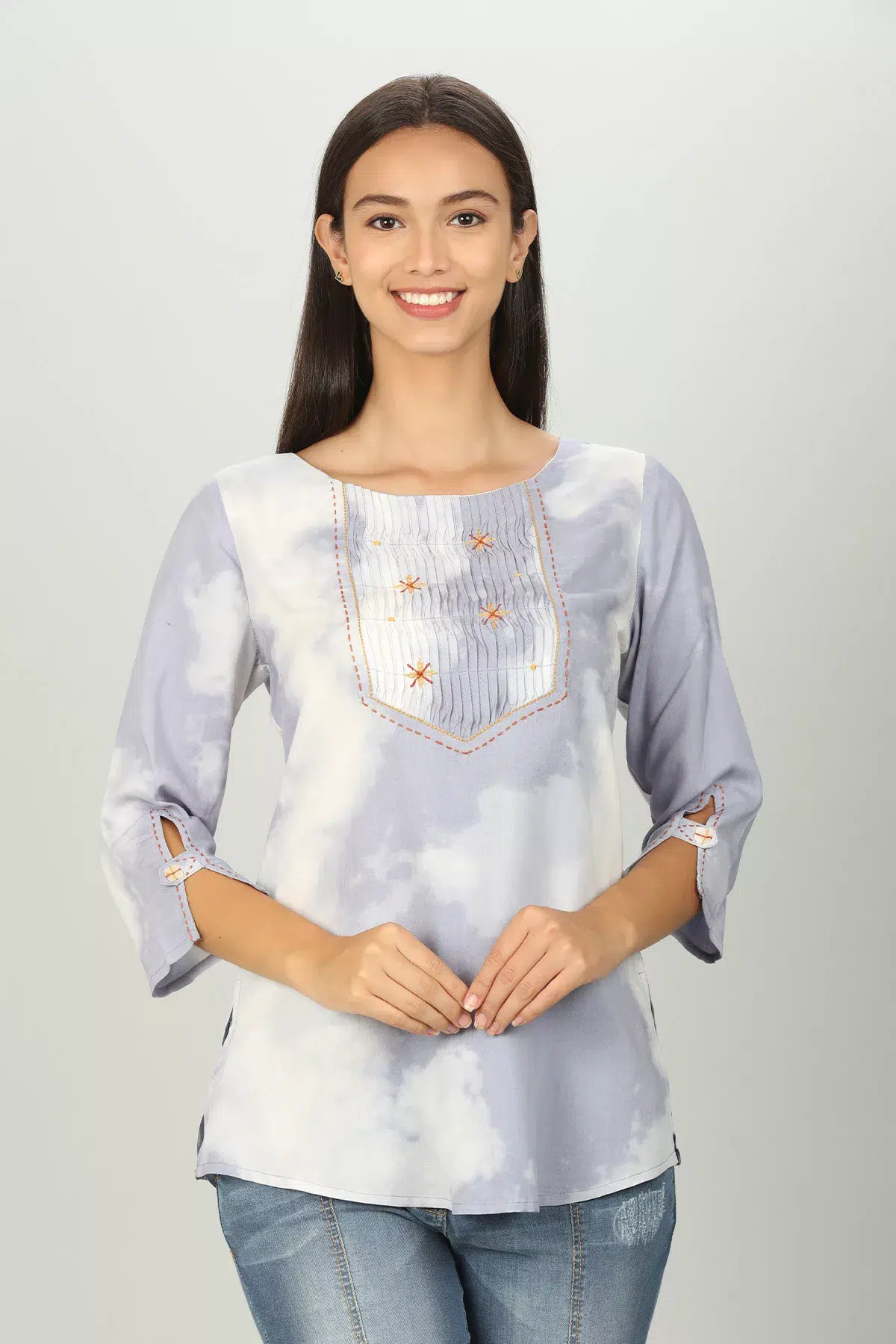 Blue Tie And Die Printed Women Top Stylish