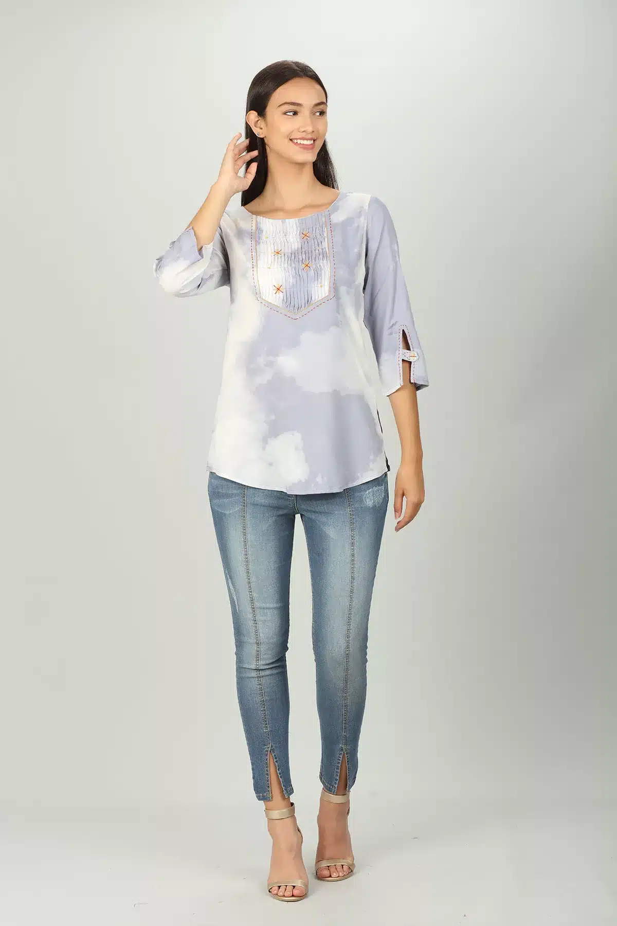 Blue Tie And Die Printed Women Top Stylish