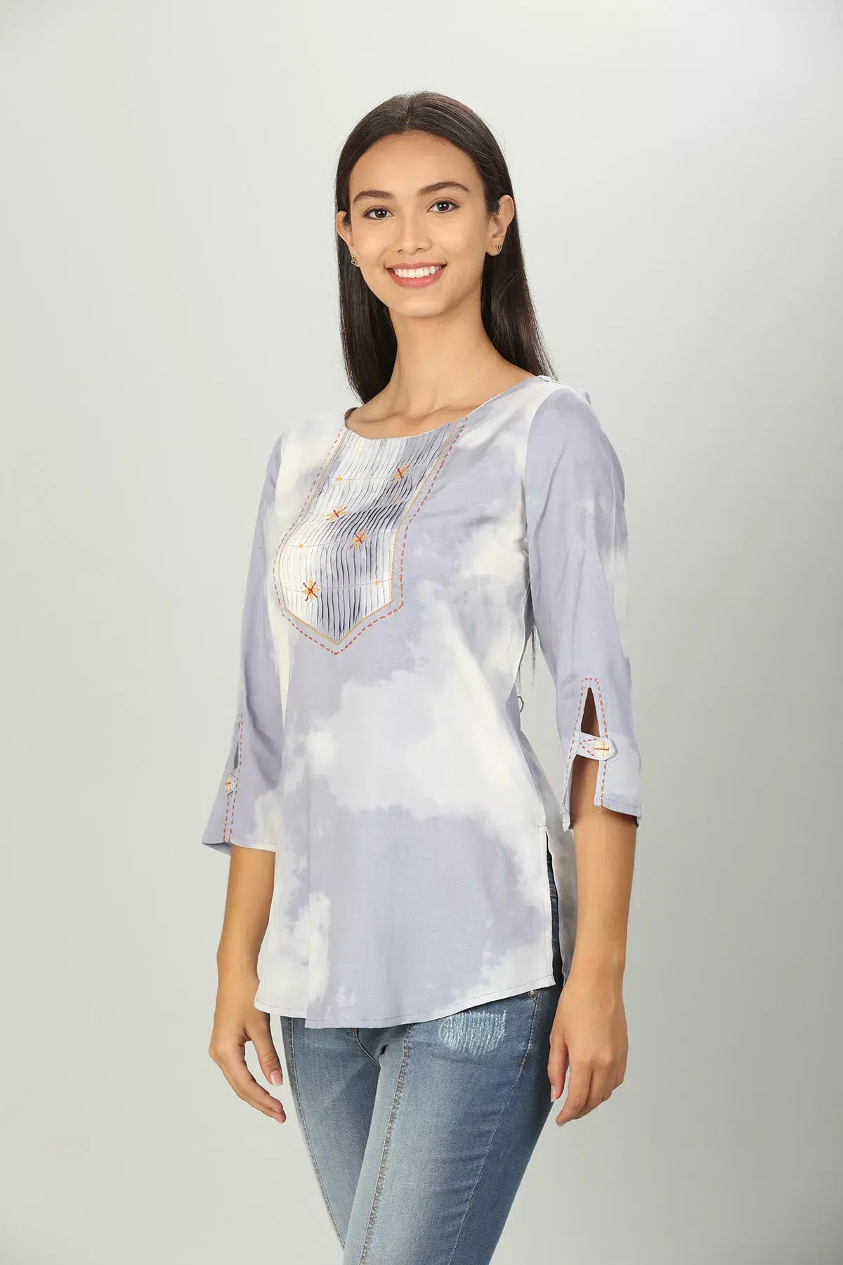 Blue Tie And Die Printed Women Top Stylish