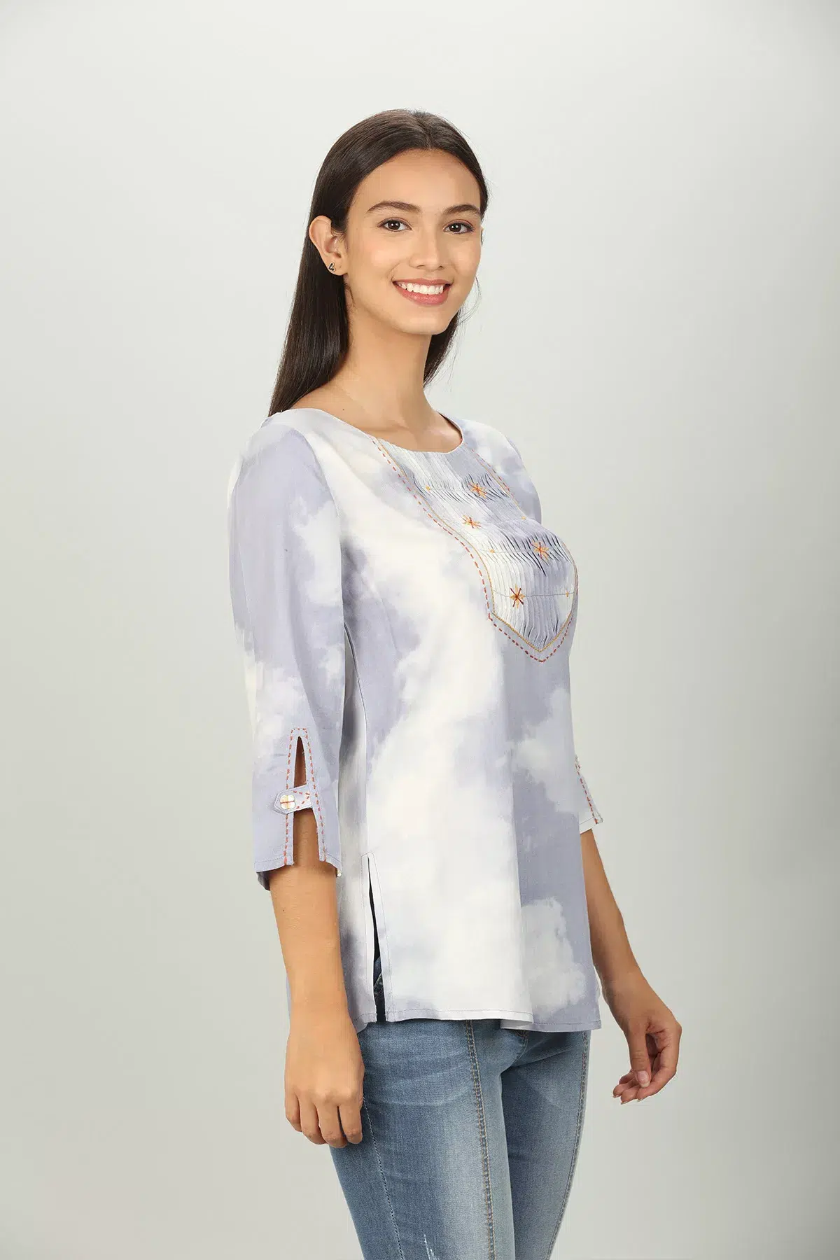 Blue Tie And Die Printed Women Top Stylish