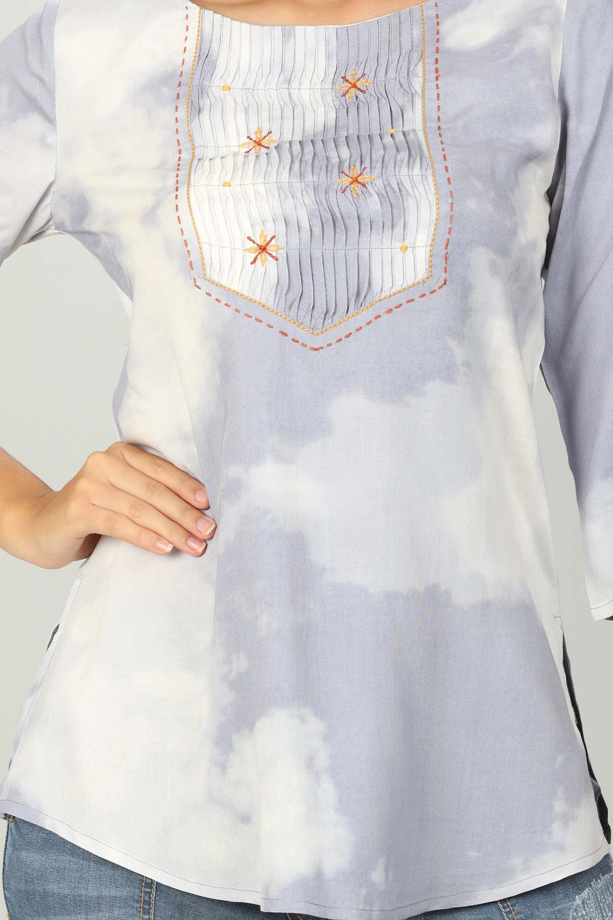 Blue Tie And Die Printed Women Top Stylish