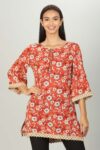 Rust Red Floral Printed Female Top