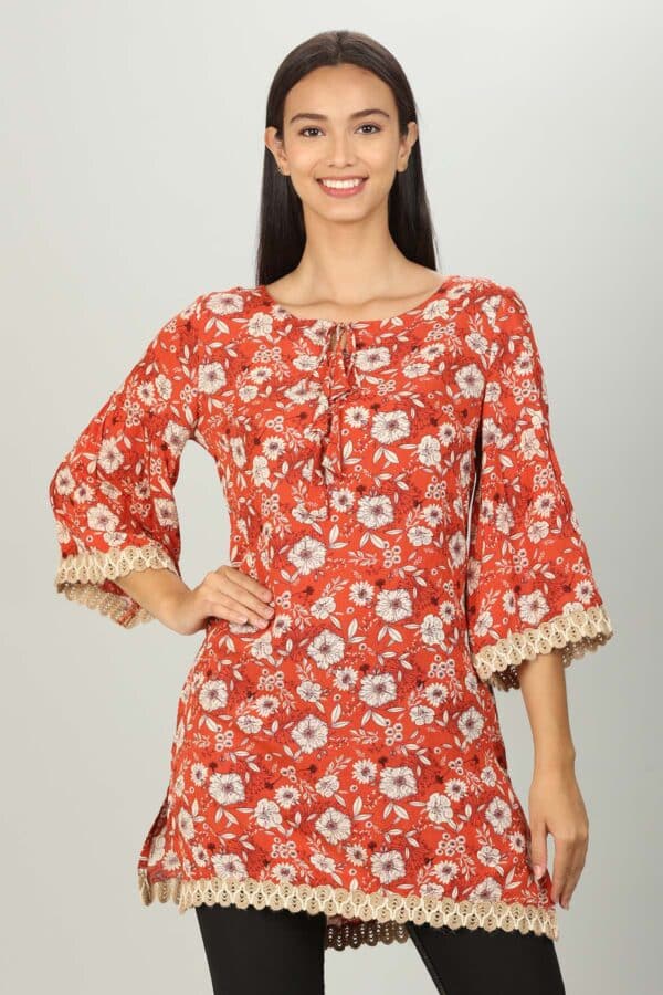 Rust Red Floral Printed Female Top