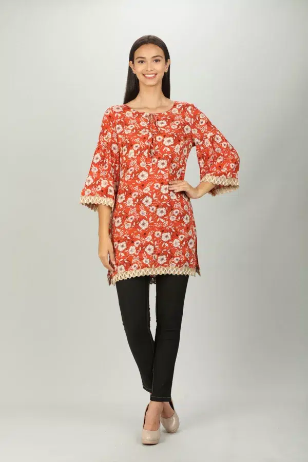 Rust Red Floral Printed Female Top