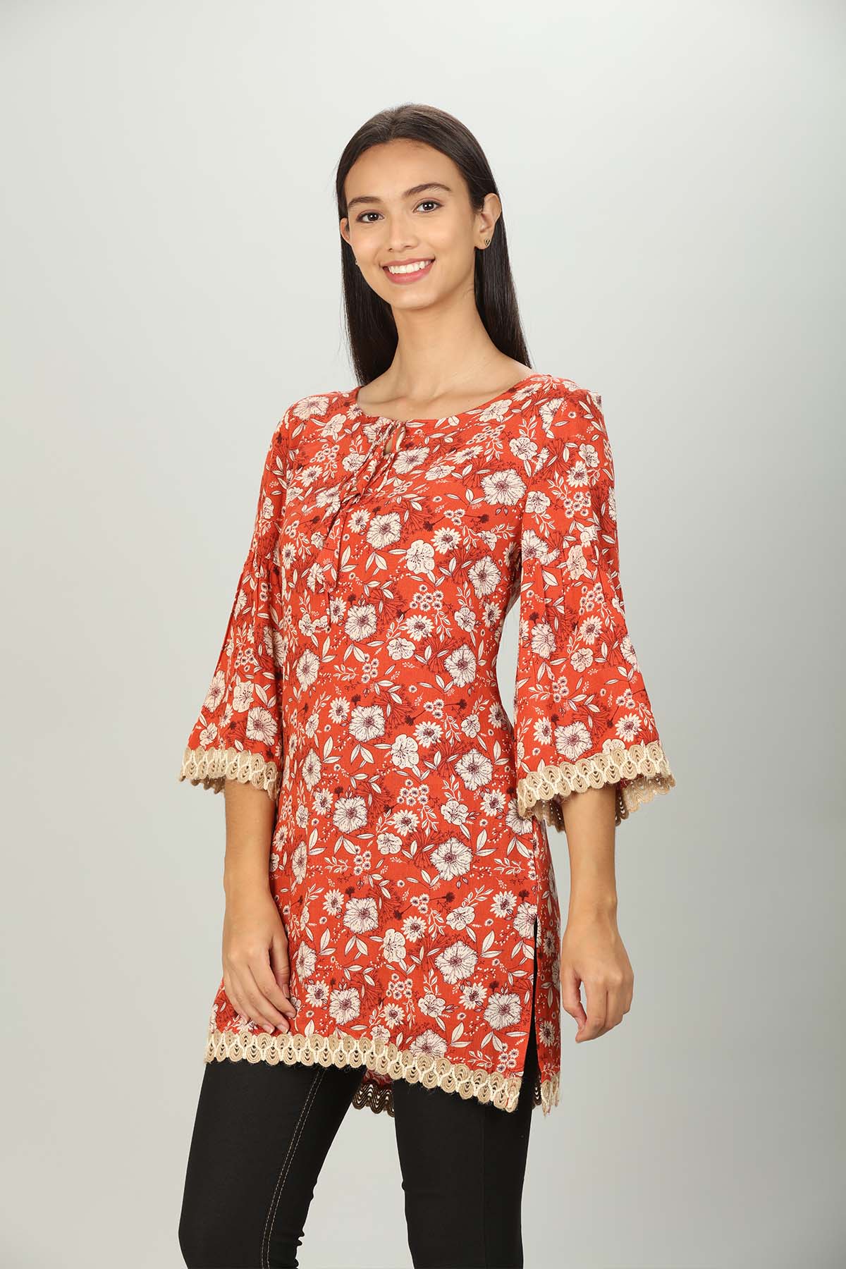 Rust Red Floral Printed Female Top
