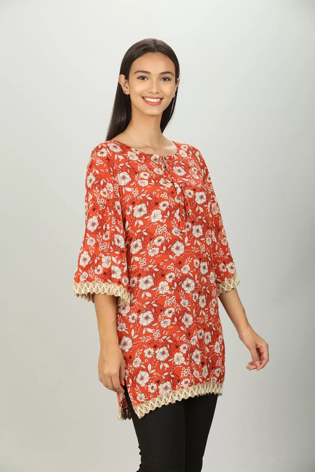 Rust Red Floral Printed Female Top